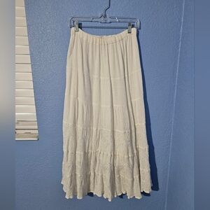 Flowy Embroidered White Maxi Skirt